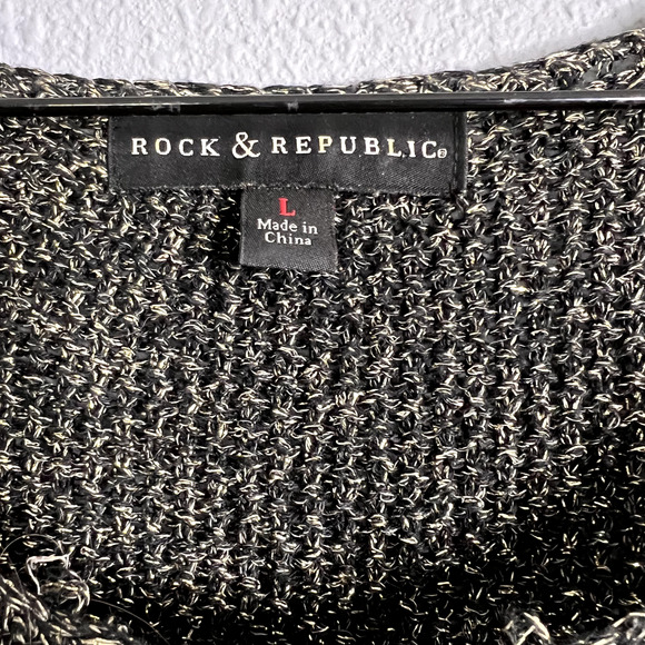 Rock & Republic Women Lg Sweater Shiny Metallic Glitter Chunky Grunge Whimsigoth - Picture 4 of 11